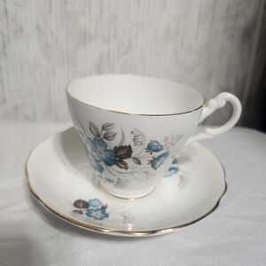 Vintage Blue Floral Royal Ascot English Bone China Teacup Saucer